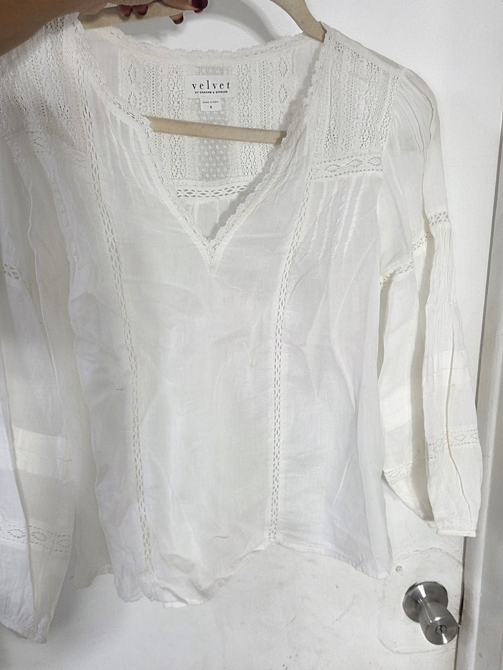 Velvet by Graham & Spencer White Cotton Gauze Lace Pintuck Boho Blouse Size S